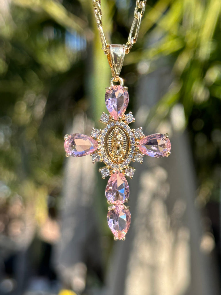 Pink Virgen Mary Cross