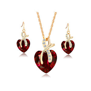 Shiny Jewellery Romantic heart shape Chain  Earrings Jewelry Necklace Sets Crystal