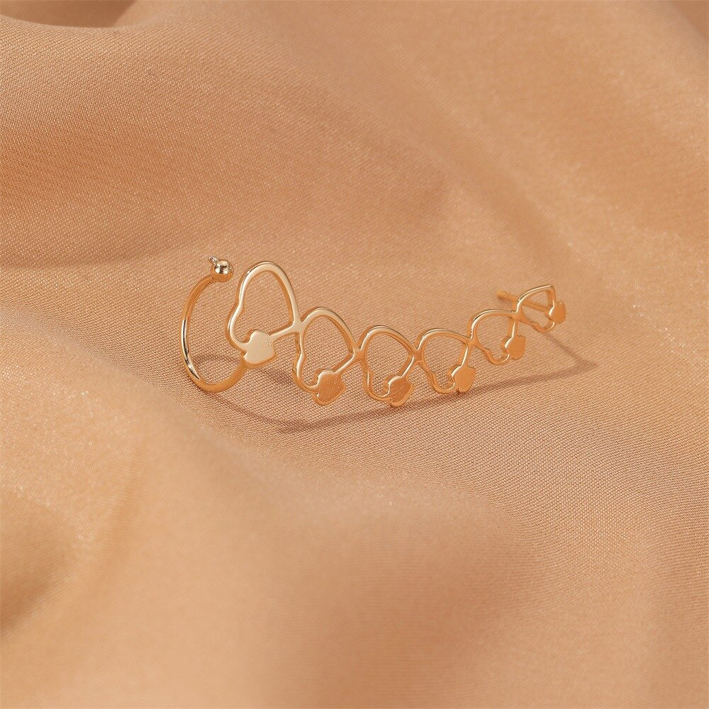 Minimalist Star Heart Clover Charm Long Ear Cuff Climb Feather Stud - Vico Rena