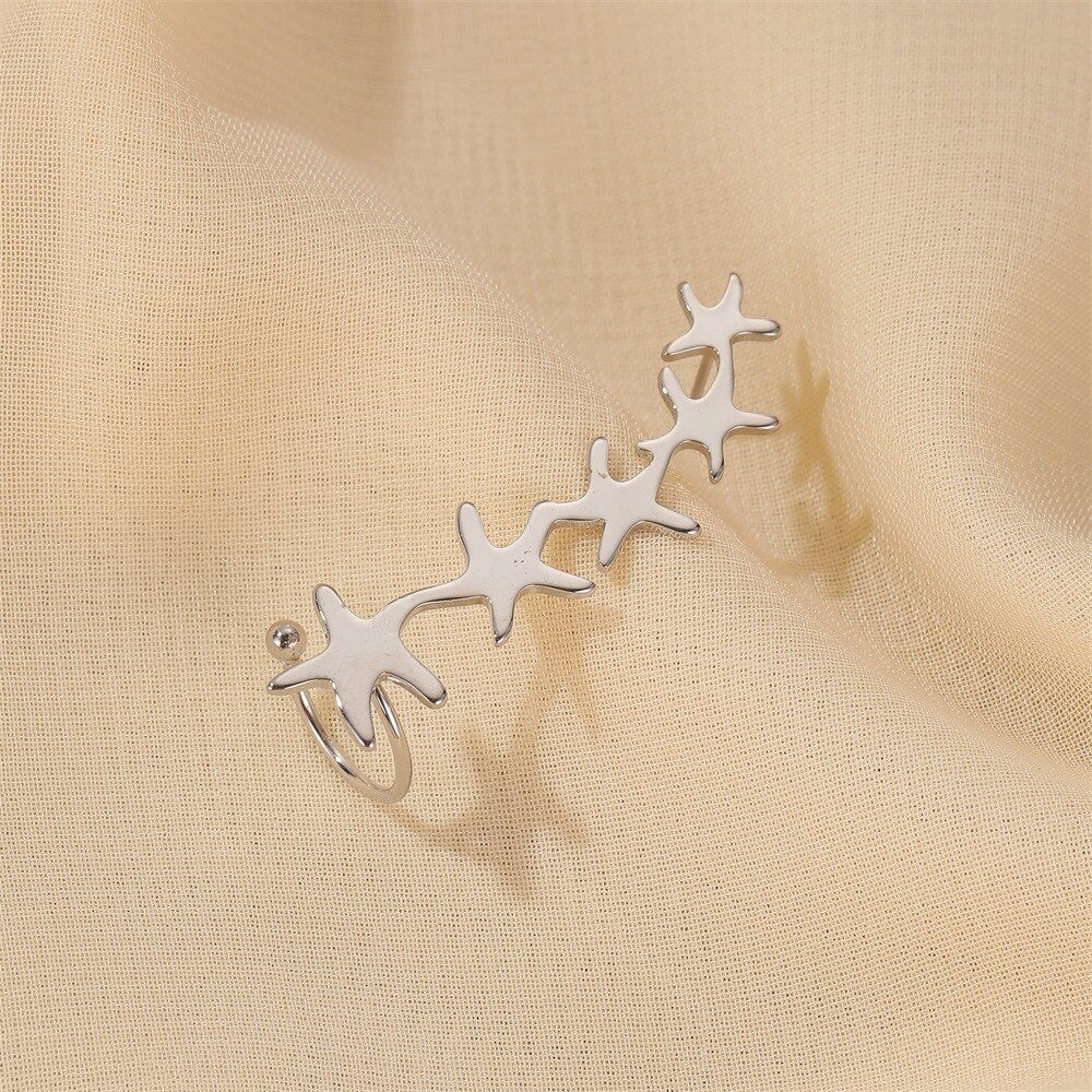 Minimalist Star Heart Clover Charm Long Ear Cuff Climb Feather Stud - Vico Rena