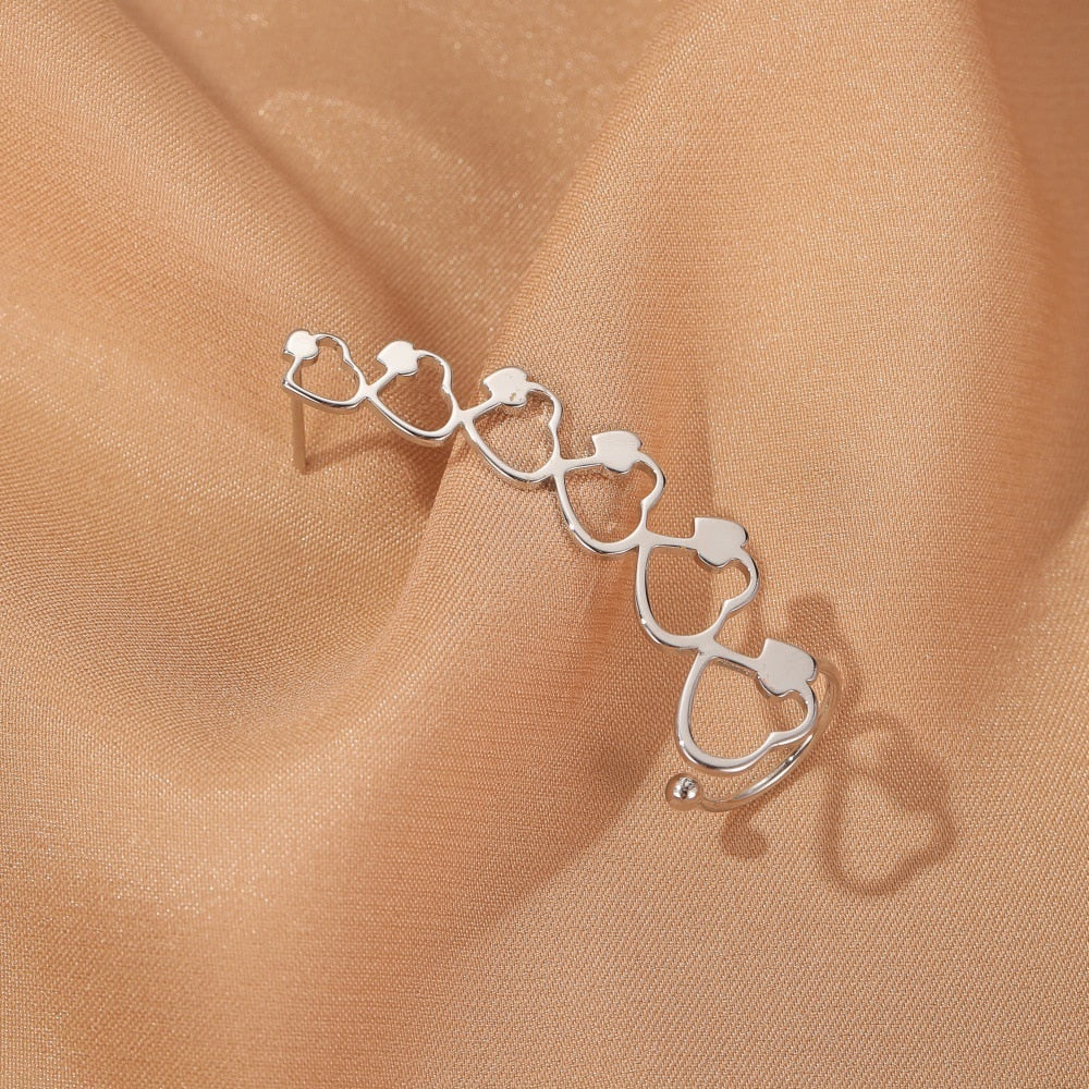 Minimalist Star Heart Clover Charm Long Ear Cuff Climb Feather Stud - Vico Rena