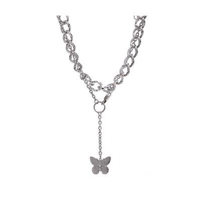 Butterfly Pendant Necklace Trendy Metal Chain Double - Vico Rena