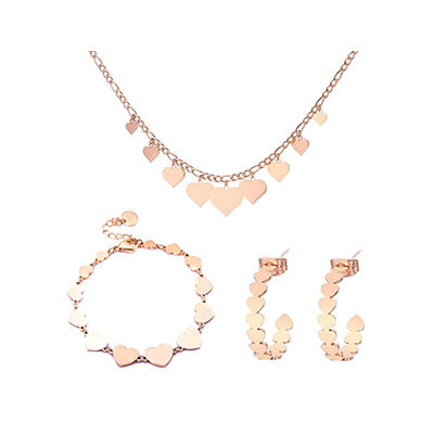 Stainless Steel Jewelry Multi Heart Necklace Sets Earrings Bracelet Ring - Vico Rena