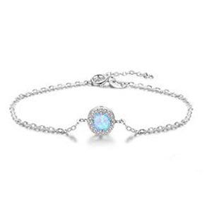 Shiny Jewellery Round Blue Opal Stone Bracelets 925 Sterling Silver Chain Bracelets