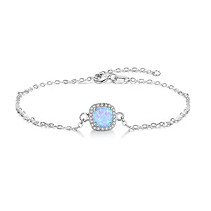 Shiny Jewellery 925 Sterling Silver Square Created Blue Opal Bracelets