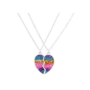 Shiny Jewellery 2 Piece Necklace Sets Heart-shaped Stitching Pendant Chain stainless steel