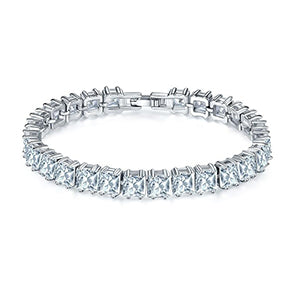 Shiny Jewellery White Square Crystal Bracelet for Women Silver Color Jewellery