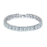 Shiny Jewellery White Square Crystal Bracelet for Women Silver Color Jewellery
