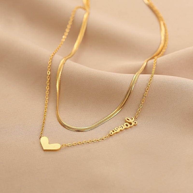 2 Layer Heart Shape Necklaces for Women Gold Chain Charm - Vico Rena