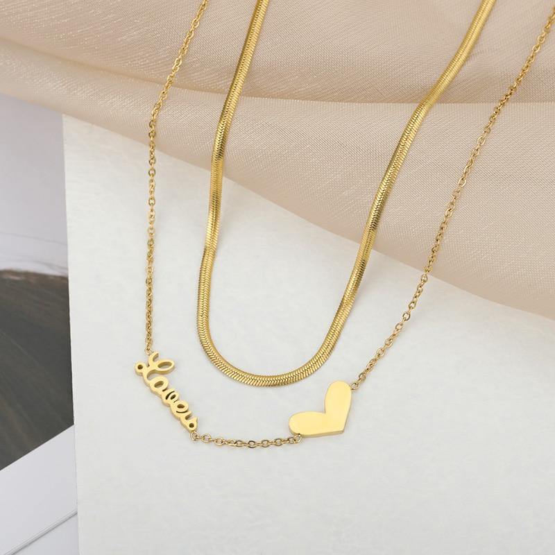 2 Layer Heart Shape Necklaces for Women Gold Chain Charm - Vico Rena