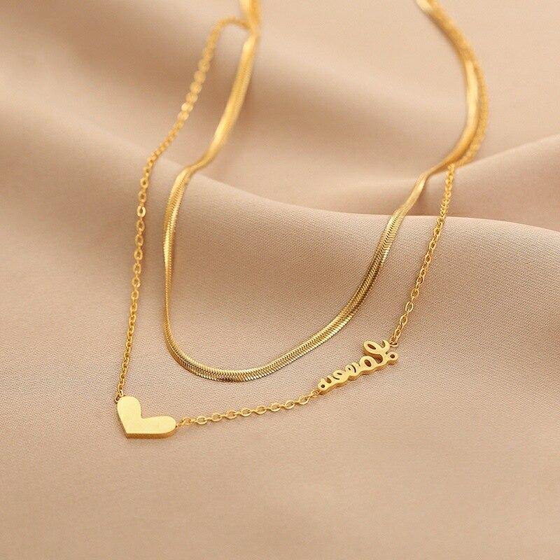 2 Layer Heart Shape Necklaces for Women Gold Chain Charm - Vico Rena