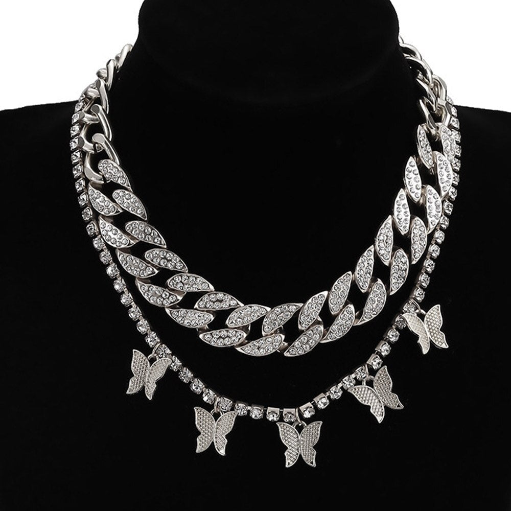 Shiny Jewellery 2 Pc  stainless steel Butterfly Necklaces for Women