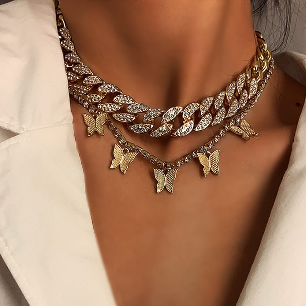 Shiny Jewellery 2 Pc  stainless steel Butterfly Necklaces for Women