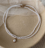 Wave Pearl Necklace Cute Double Chain Pendant Women Jewelry - Vico Rena