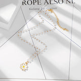 Wave Pearl Necklace Cute Double Chain Pendant Women Jewelry - Vico Rena