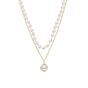 Wave Pearl Necklace Cute Double Chain Pendant Women Jewelry - Vico Rena