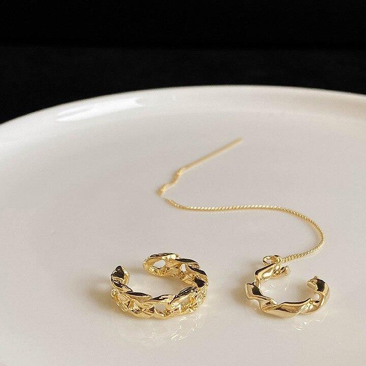 2Pcs/Set Chain Pattern Ear Clips No Piercing Gold Color - Vico Rena