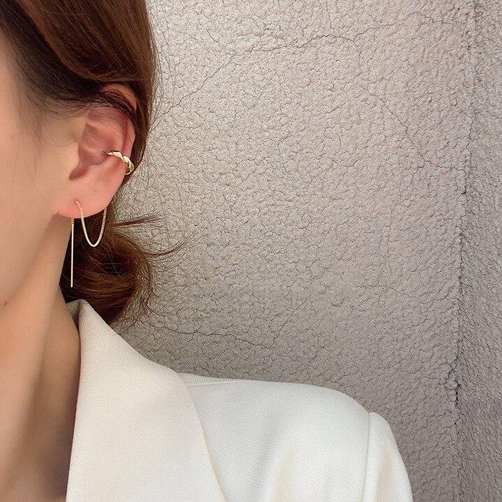 2Pcs/Set Chain Pattern Ear Clips No Piercing Gold Color - Vico Rena