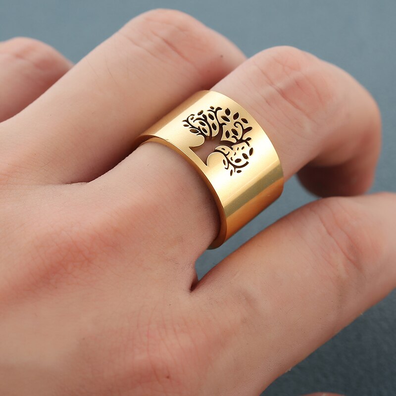 Tree of Life Rings For Women 14mm Wide Wisdom Tree - Vico Rena