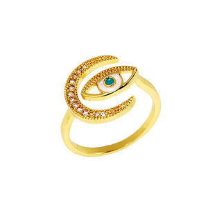 Shiny Jewellery Vintage Rings for Women Moon Evil Eye Ring Crystal