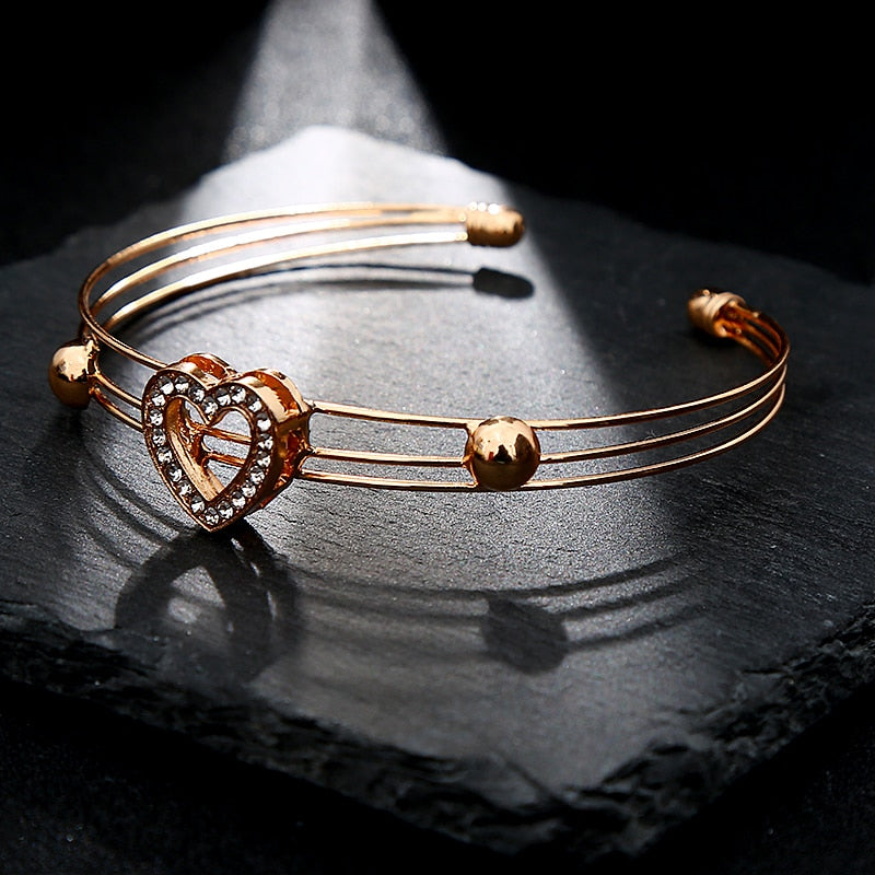 Shiny Jewellery 5 Pcs/Necklace Sets Hollow Heart Jewelry Set Gold Color Crystal Crown