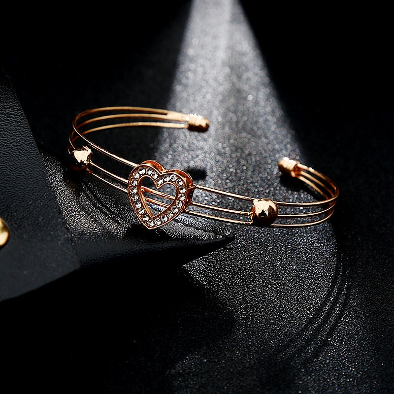 Shiny Jewellery 5 Pcs/Necklace Sets Hollow Heart Jewelry Set Gold Color Crystal Crown