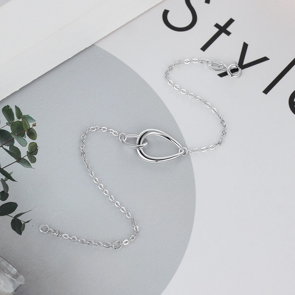 Shiny Jewellery 925 Sterling Silver Bracelet Interlocked Double Water Drop Bracelets
