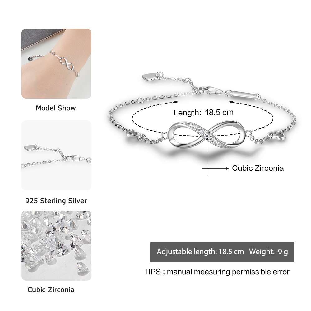 Shiny Jewellery 925 Sterling Silver Infinity Bracelets for Women Adjustable Bracelets