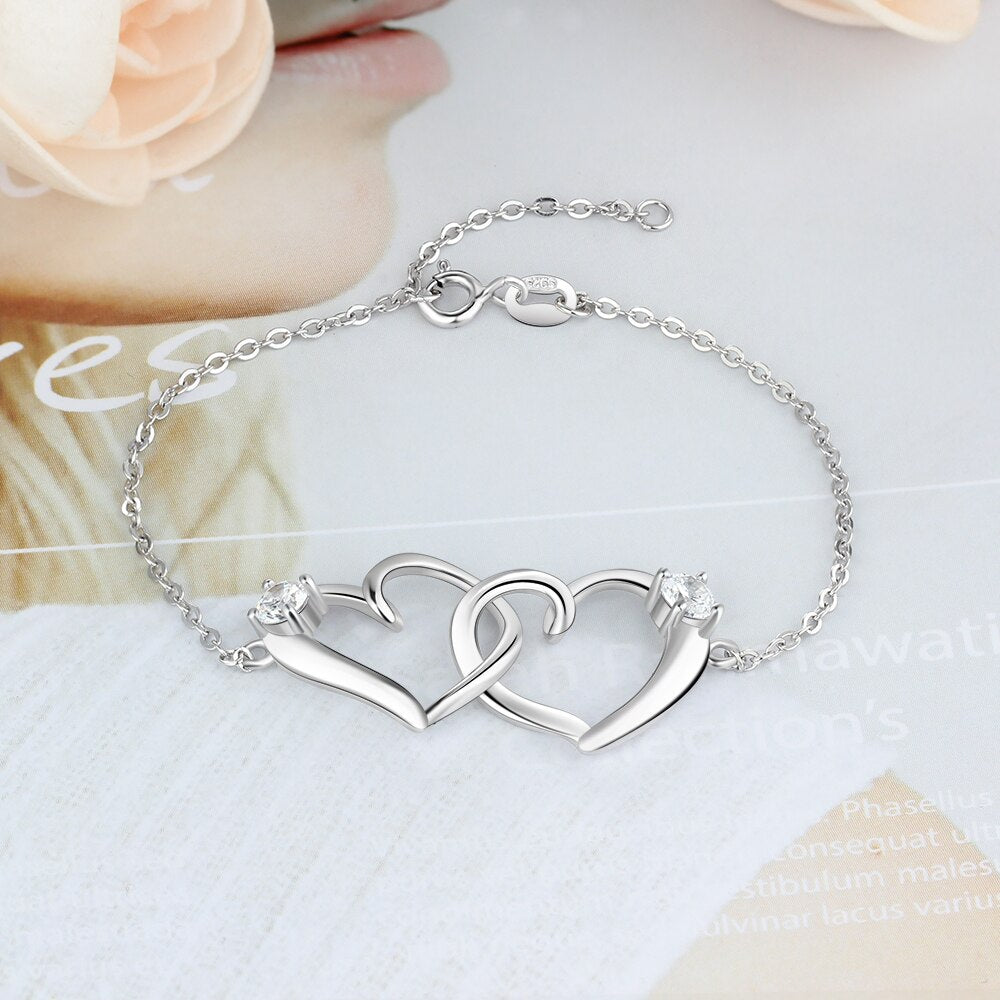 Shiny Jewellery 925 Sterling Silver Intertwined  Heart Bracelet Adjustable Chain