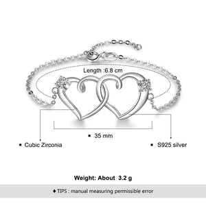 Shiny Jewellery 925 Sterling Silver Intertwined  Heart Bracelet Adjustable Chain