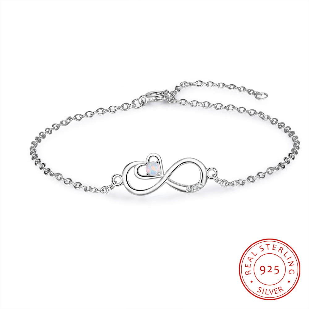 Shiny Jewellery 925 Sterling Silver Opal Bracelets Endless Love Infinity Bracelets