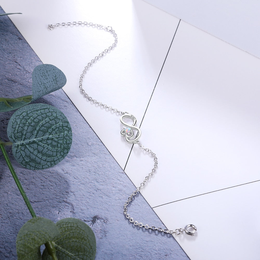 Shiny Jewellery 925 Sterling Silver Opal Bracelets Endless Love Infinity Bracelets