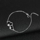 Shiny Jewellery 925 Sterling Silver White Opal Bracelets for Women Double Heart Bracelets
