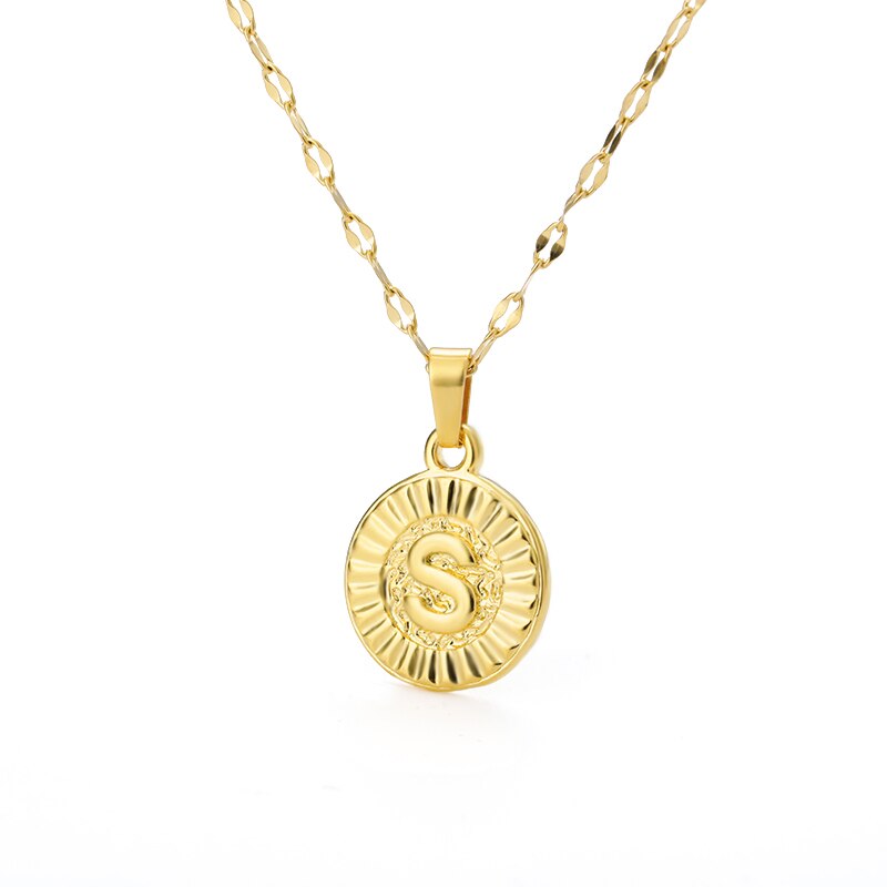 Shiny Jewellery A-Z initial Round Letter Pendant Necklace For Women Stainless Steel