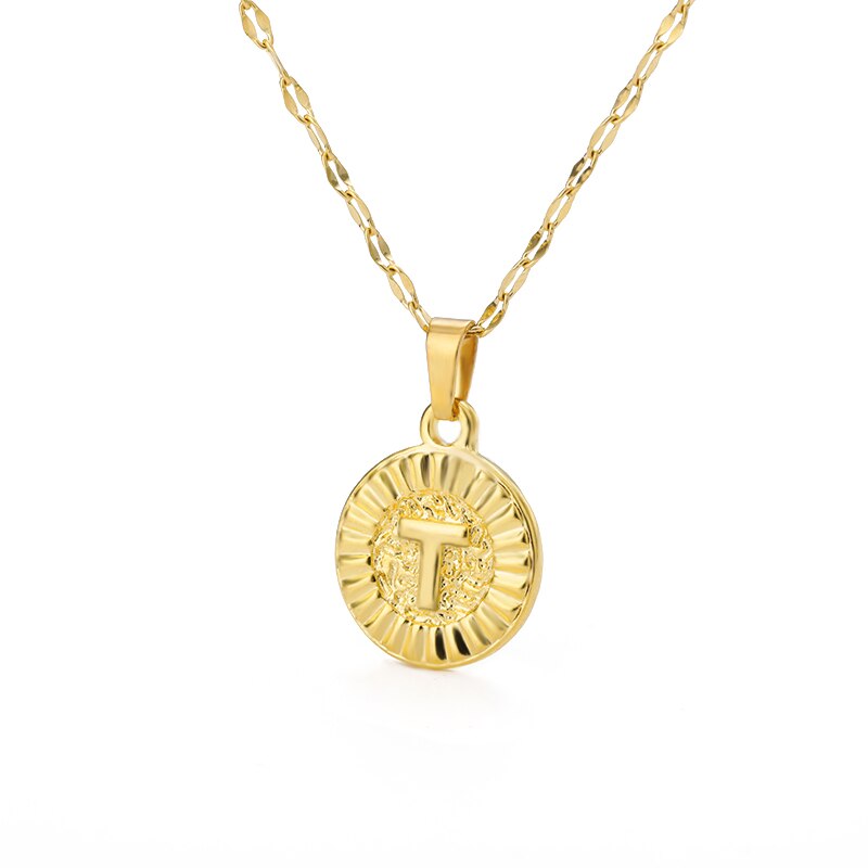 Shiny Jewellery A-Z initial Round Letter Pendant Necklace For Women Stainless Steel
