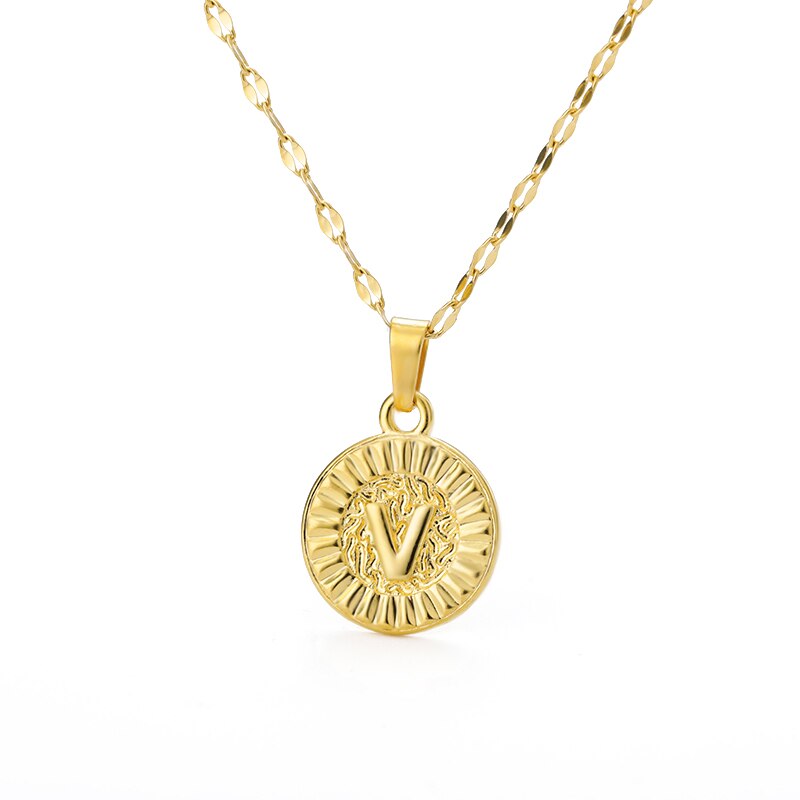 Shiny Jewellery A-Z initial Round Letter Pendant Necklace For Women Stainless Steel