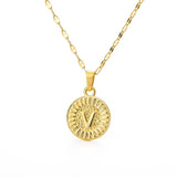 Shiny Jewellery A-Z initial Round Letter Pendant Necklace For Women Stainless Steel