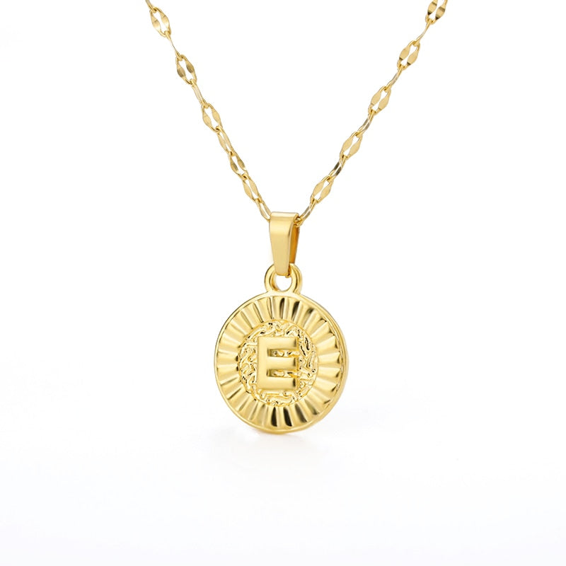 Shiny Jewellery A-Z initial Round Letter Pendant Necklace For Women Stainless Steel
