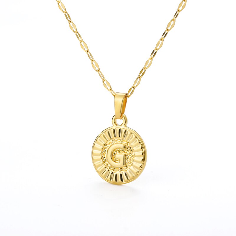 Shiny Jewellery A-Z initial Round Letter Pendant Necklace For Women Stainless Steel