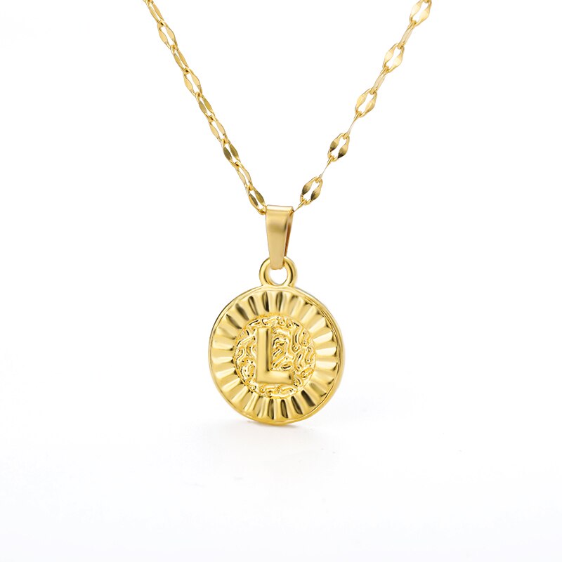 Shiny Jewellery A-Z initial Round Letter Pendant Necklace For Women Stainless Steel