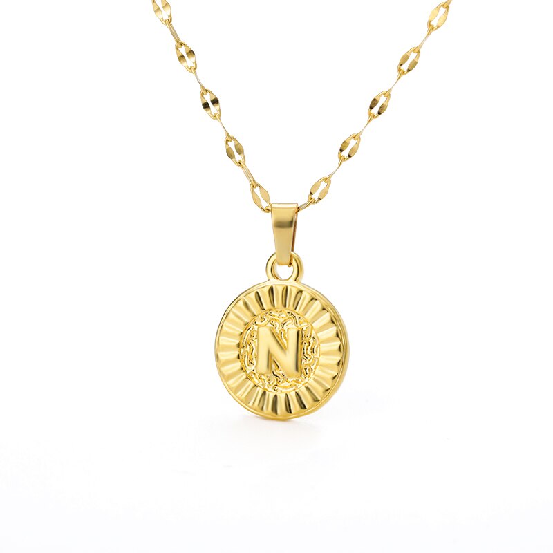 Shiny Jewellery A-Z initial Round Letter Pendant Necklace For Women Stainless Steel