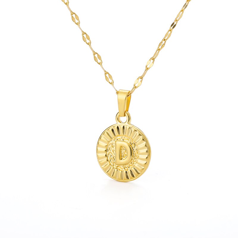 Shiny Jewellery A-Z initial Round Letter Pendant Necklace For Women Stainless Steel