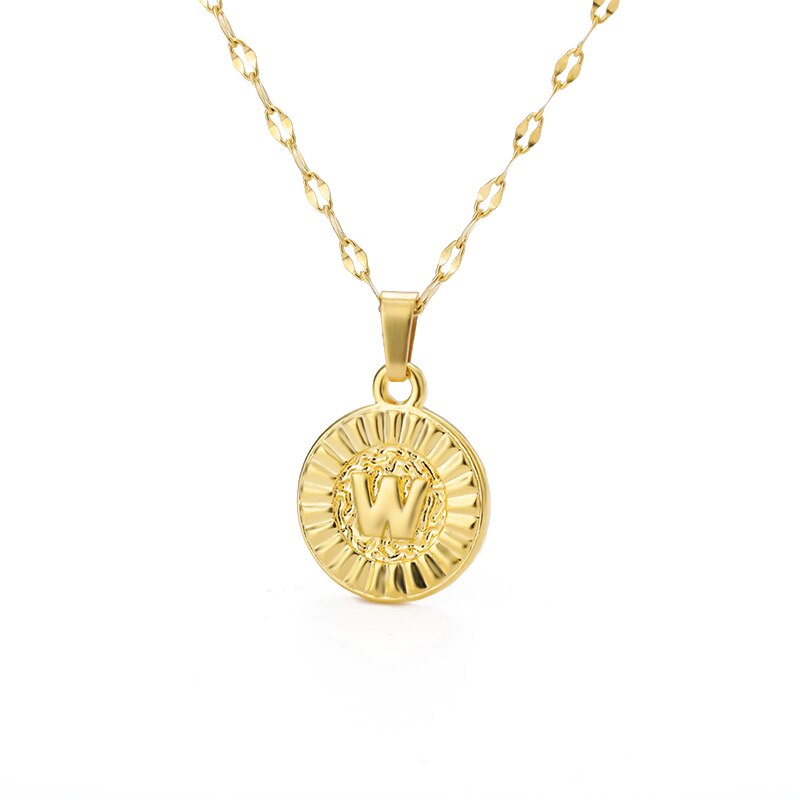 Shiny Jewellery A-Z initial Round Letter Pendant Necklace For Women Stainless Steel