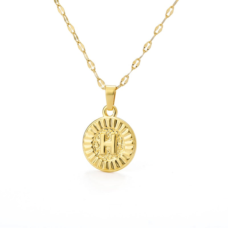 Shiny Jewellery A-Z initial Round Letter Pendant Necklace For Women Stainless Steel