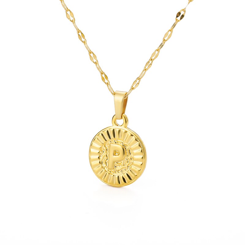 Shiny Jewellery A-Z initial Round Letter Pendant Necklace For Women Stainless Steel