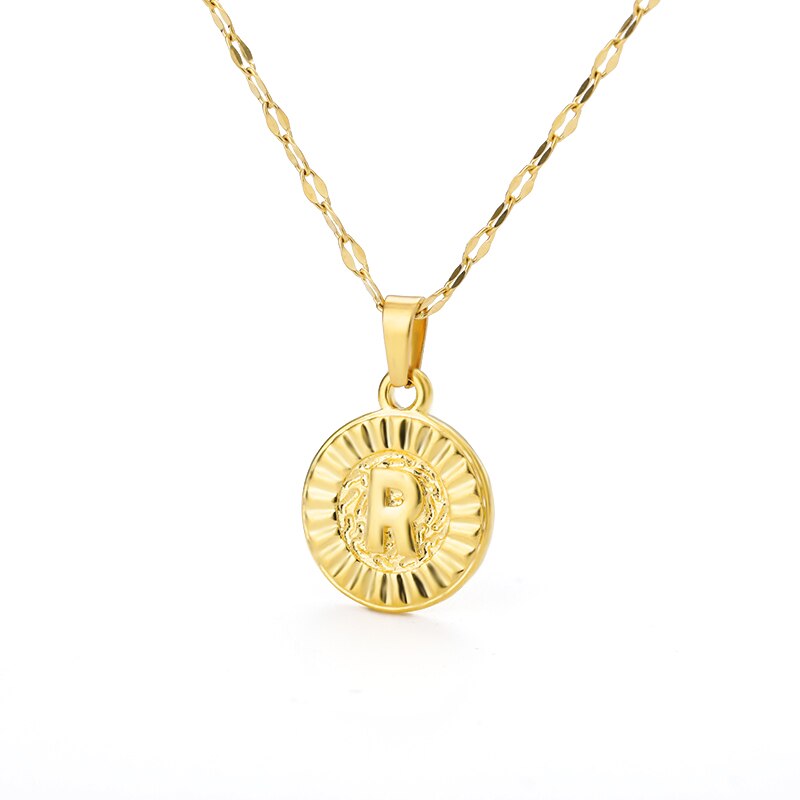 Shiny Jewellery A-Z initial Round Letter Pendant Necklace For Women Stainless Steel