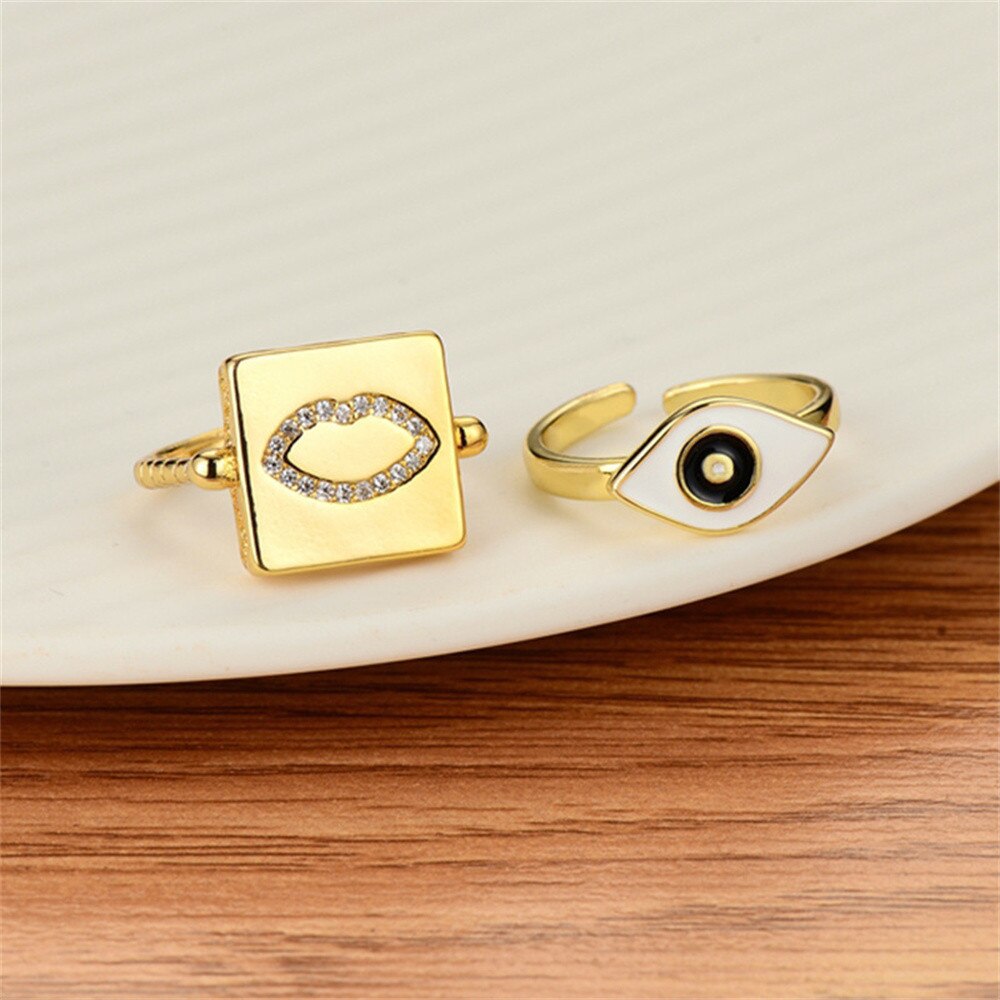 Shiny Jewellery Adjustable Enamel Evil Eye Rings Women Men Punk Jewelry Copper