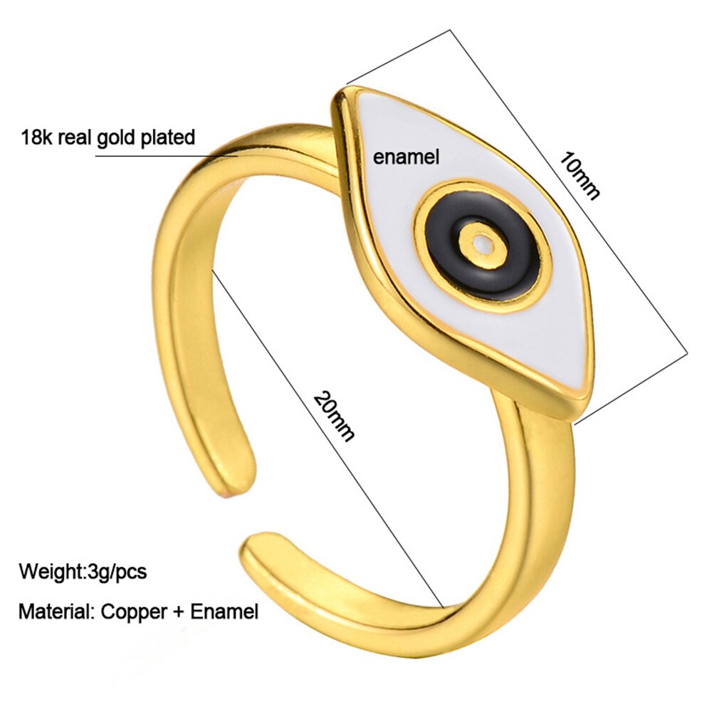 Shiny Jewellery Adjustable Enamel Evil Eye Rings Women Men Punk Jewelry Copper