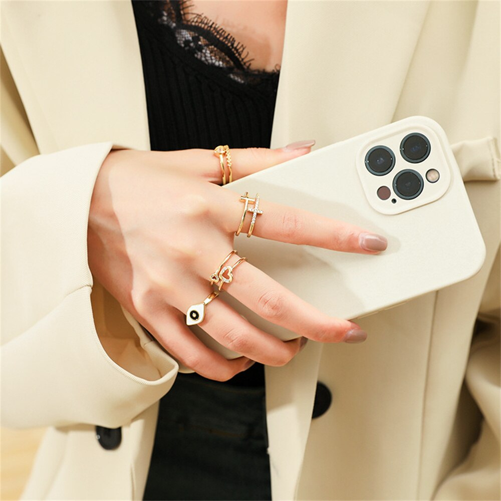 Shiny Jewellery Adjustable Enamel Evil Eye Rings Women Men Punk Jewelry Copper