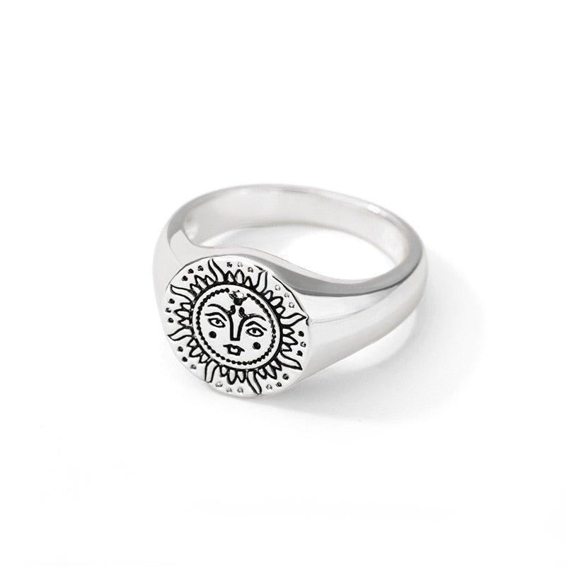 Indian Aesthetic Ring Women Stainless Steel Sun Face Punk Rings - Vico Rena